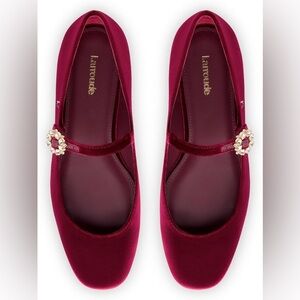 Larroude Blair Velvet Ballet Flats Wine Red Size 6 Mary Jane Crystal Buckle